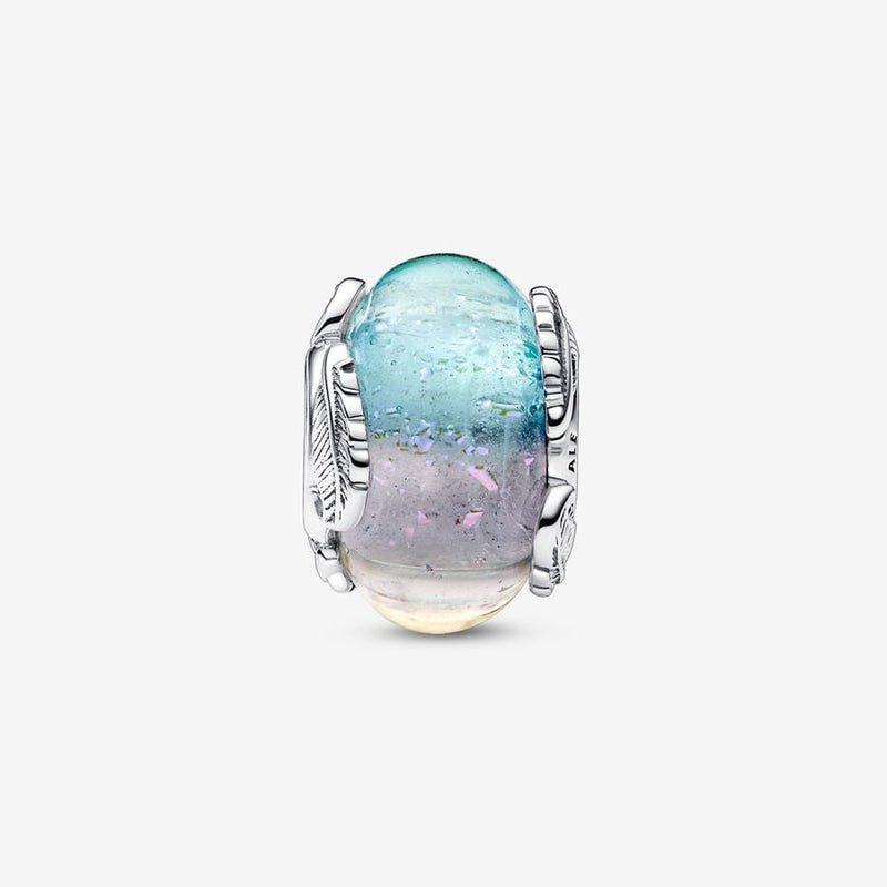 Charm in vetro di Murano multicolore Piuma Curva - Gioielleria Fondente