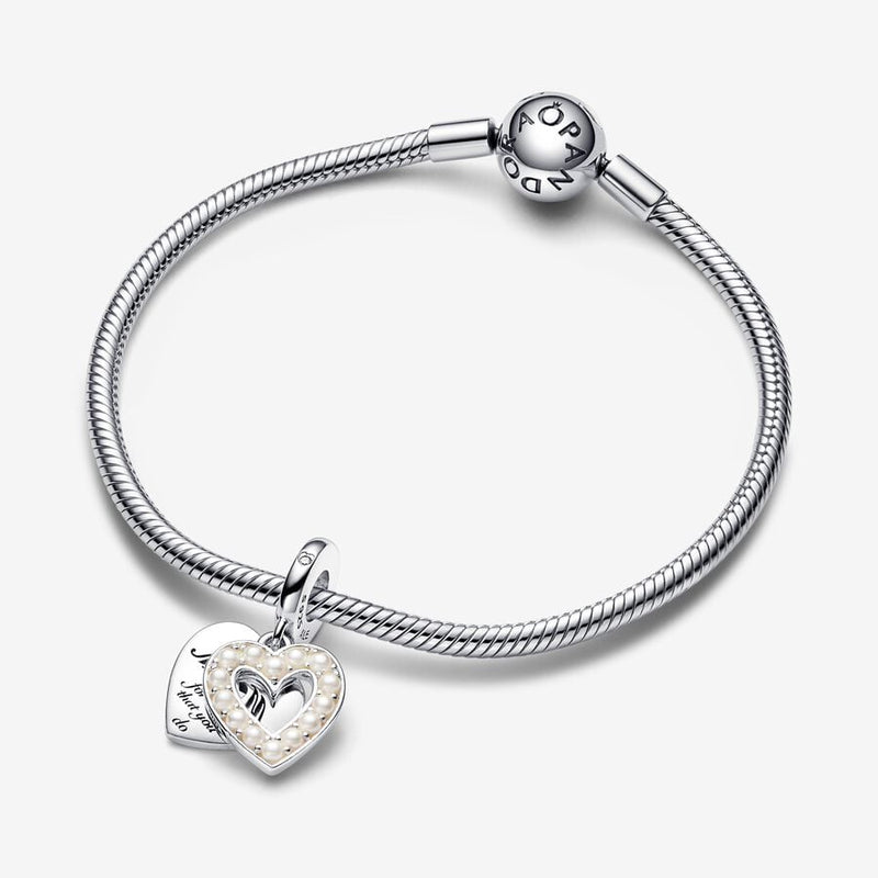 Charm Pendente Doppio Cuore con Perle Coltivate d'Acqua Dolce - Gioielleria Fondente