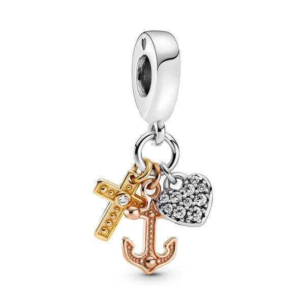 799354c01 Charm pendente tricolore Croce  cuore e ancora