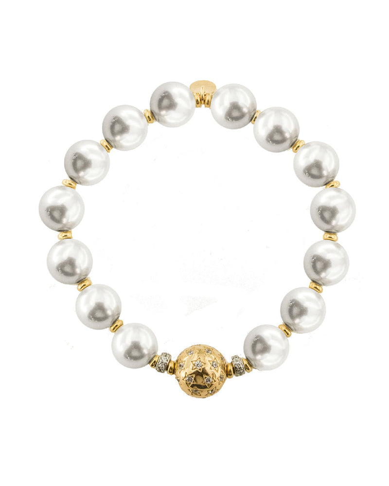 Bracciale elastico collezione "Starball" con perle e zirconi. - Gioielleria Fondente