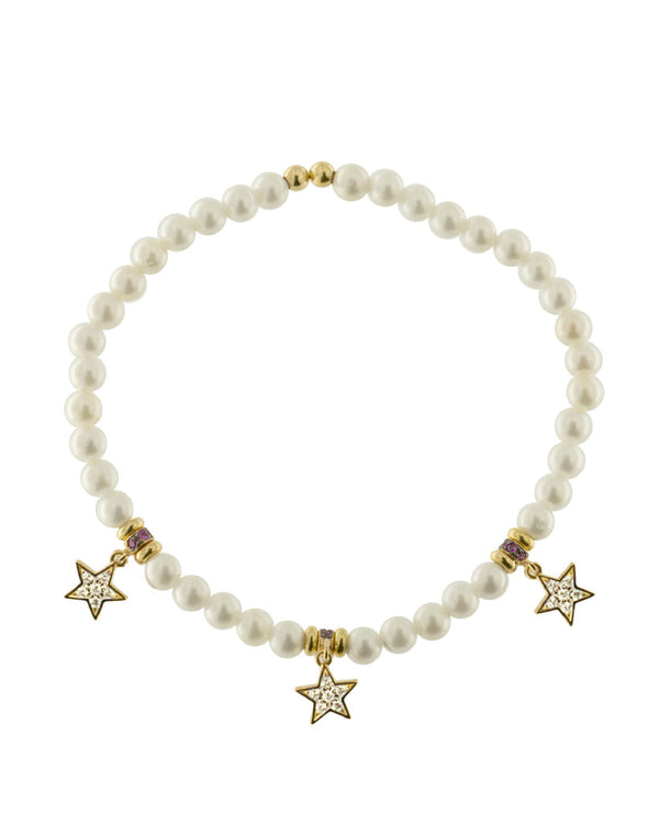 Bracciale elastico collezione "Galactica" con stelle e perle - Gioielleria Fondente