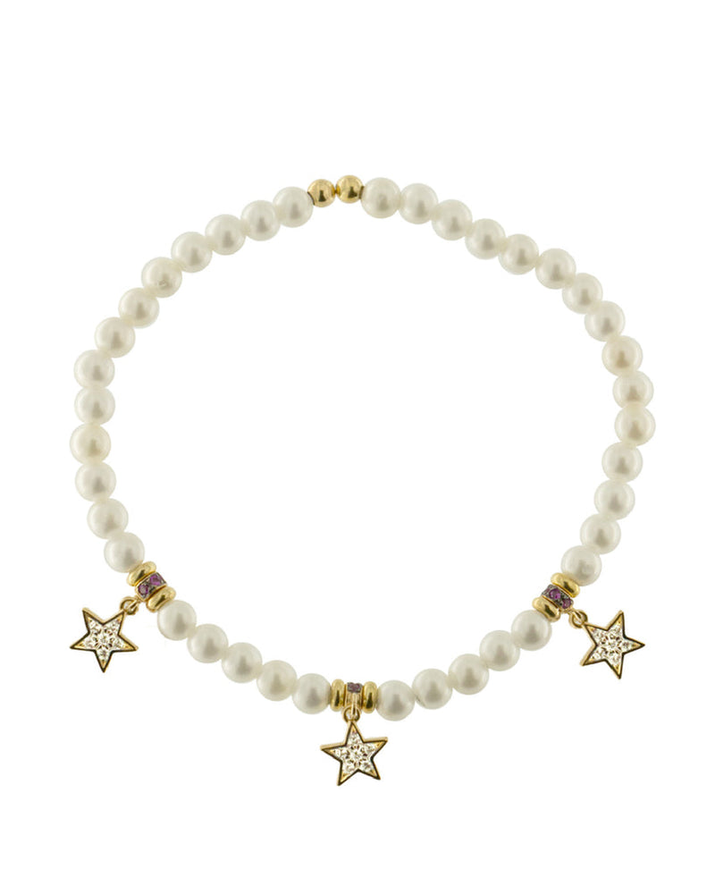 Bracciale elastico collezione "Galactica" con stelle e perle - Gioielleria Fondente