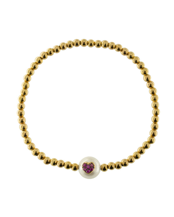 Bracciale elastico collezione "Galactica" con cuore e perla - Gioielleria Fondente