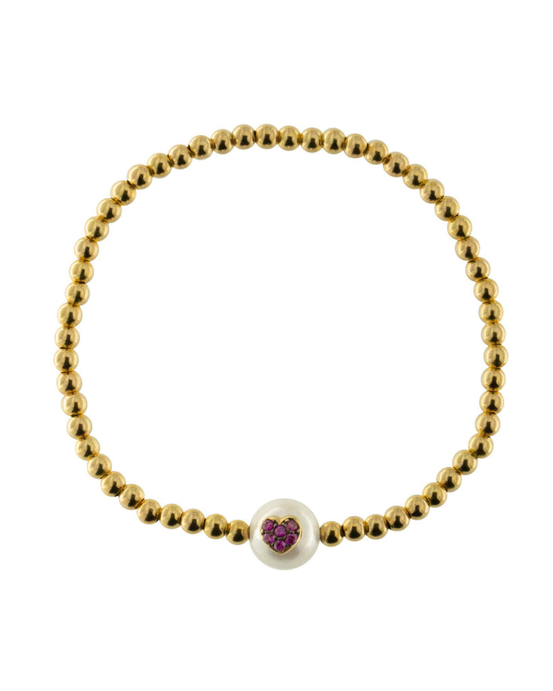 Bracciale elastico collezione "Galactica" con cuore e perla - Gioielleria Fondente
