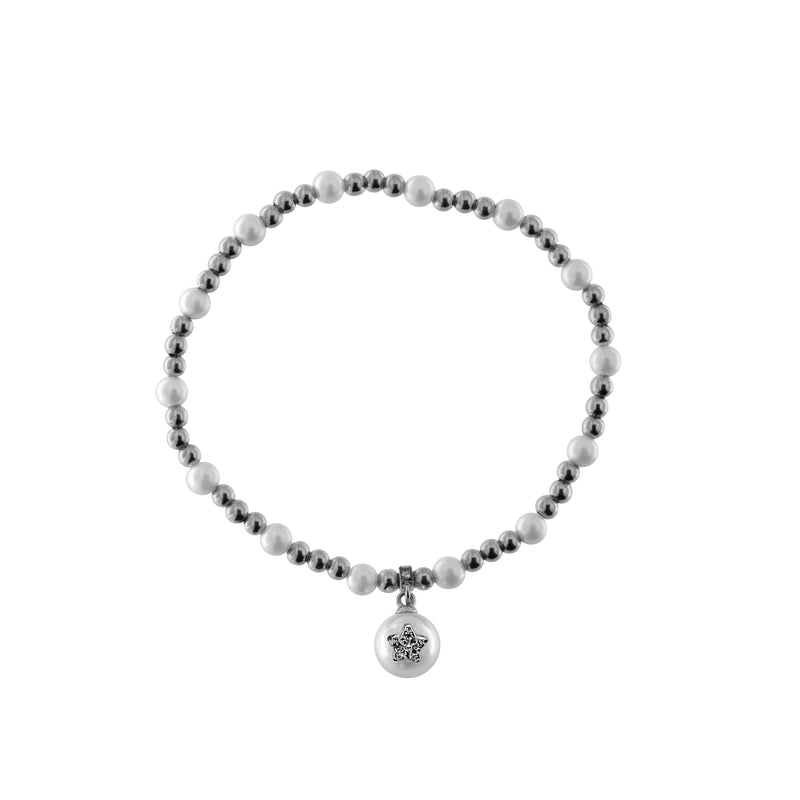 Bracciale elastico collezione "Galactica" con cuore e perle - Gioielleria Fondente