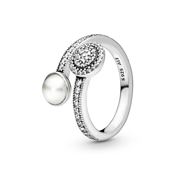 Anello aperto con perla sintetica bianca e pavé Gioielleria Fondente