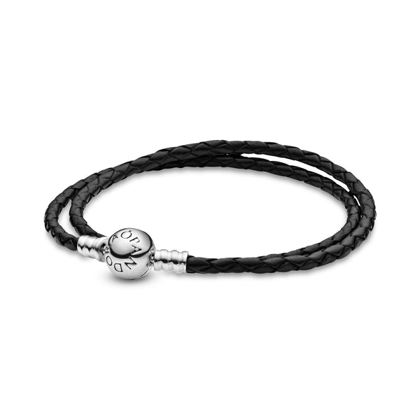 590745cbk-d Bracciale Pandora Moments in pelle nero doppio
