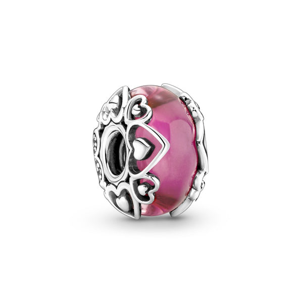 791159c00 Charm Vetro di Murano Rosa con Cuori