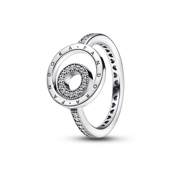 192316c01 Anello Cerchi con Logo e Pavè