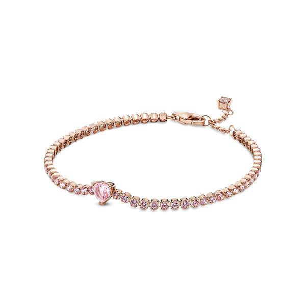 580041c01 Bracciale Tennis Rosa con Cuore in Rilievo