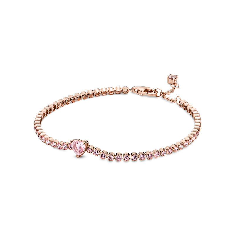 580041c01 Bracciale Tennis Rosa con Cuore in Rilievo