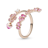 188088nccmx Anello aperto Ramo di fiori di pesco rosa