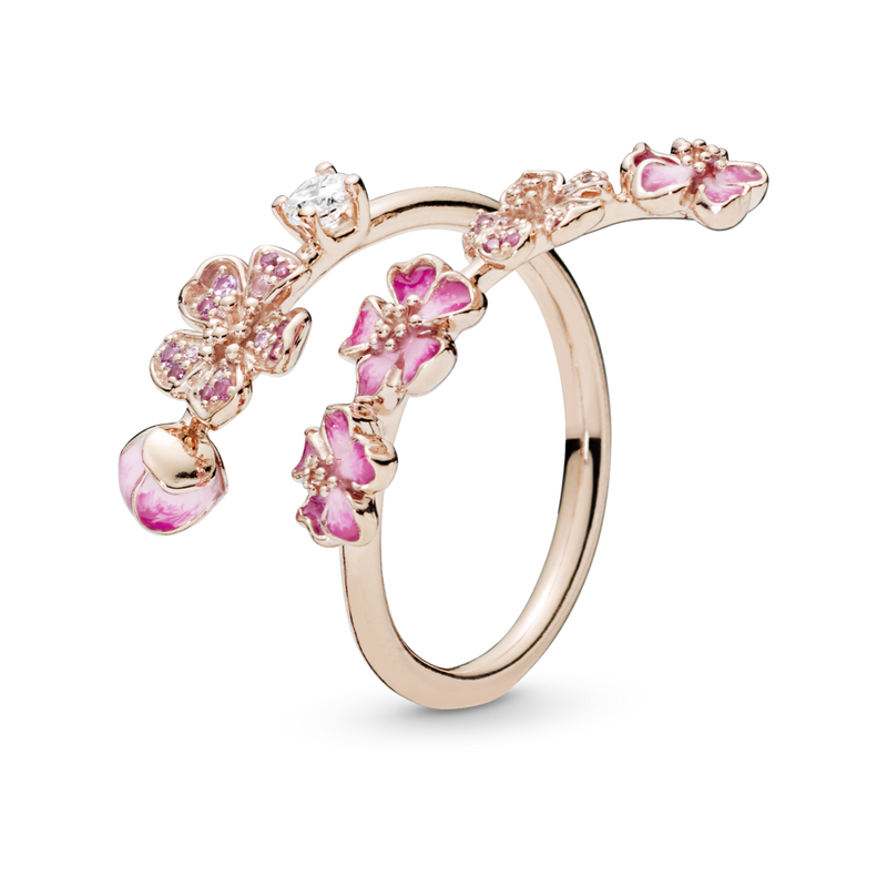 188088nccmx Anello aperto Ramo di fiori di pesco rosa