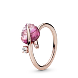 188319pmu Anello Foglia in Vetro di Murano Rosa