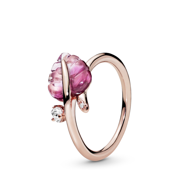 188319pmu Anello Foglia in Vetro di Murano Rosa