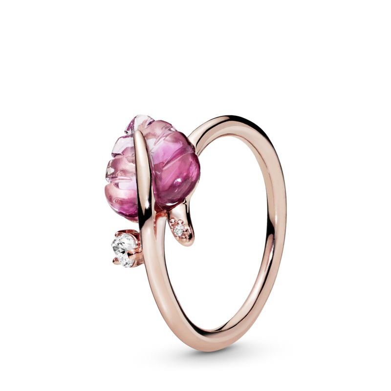 188319pmu Anello Foglia in Vetro di Murano Rosa