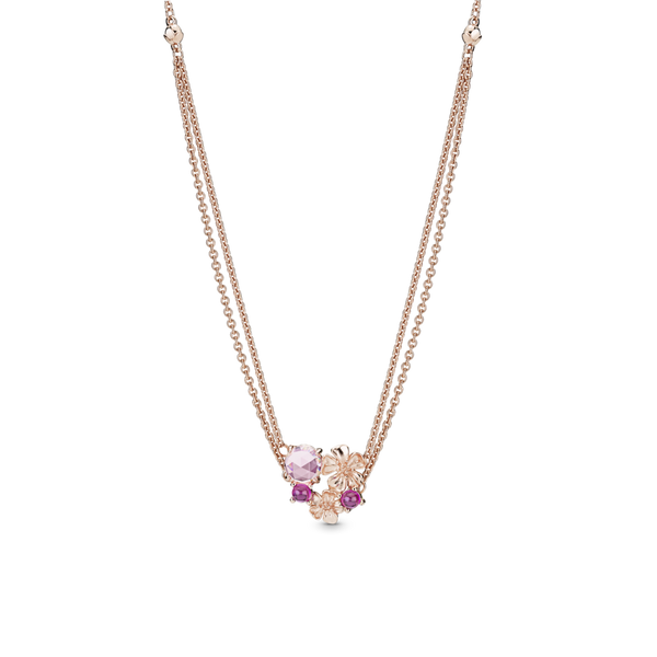 388101ncc Collana a catena doppia Fiore di pesco rosa