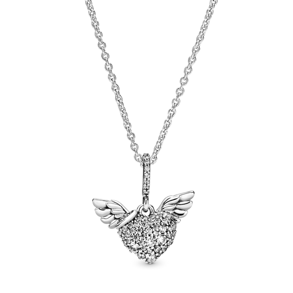 398505c01 Collana Ali d’angelo con cuore in pavé