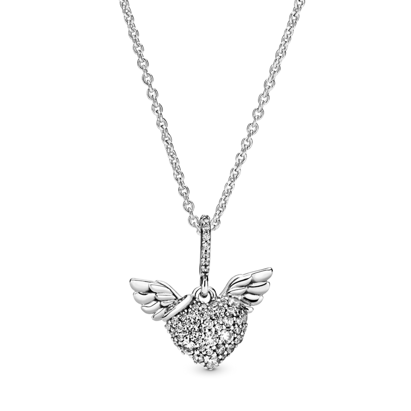 398505c01 Collana Ali d’angelo con cuore in pavé