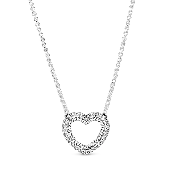 399110c01 Collier con cuore aperto pavé e maglia snake