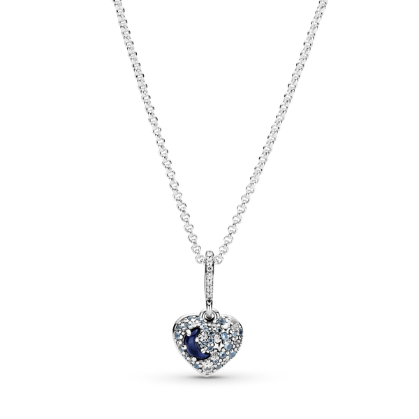 399232c01 Collana con Cuore Stelle e Luna Blu scintillanti