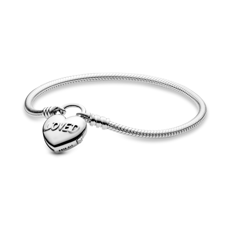 597806 Bracciale Pandora Moments con maglia snake e chiusura a lucchetto con cuore