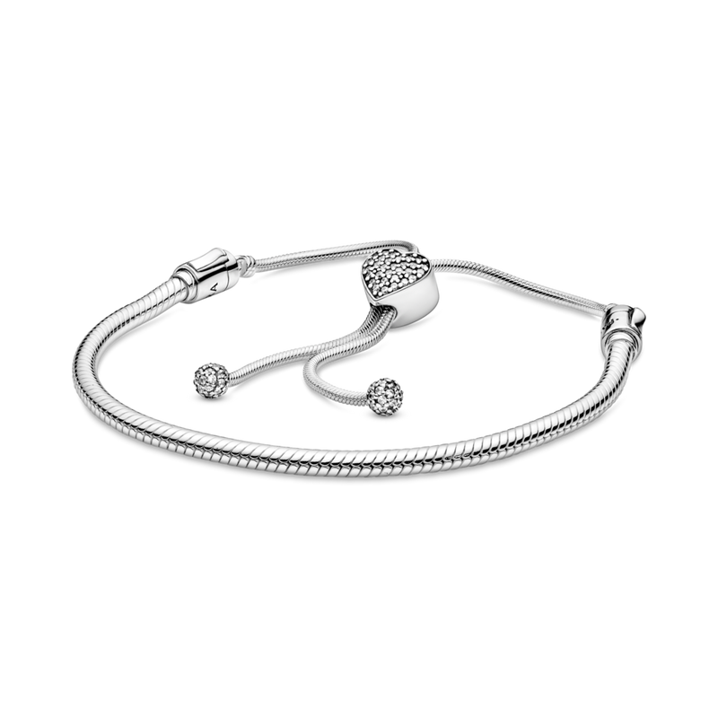 598699c01 Bracciale Pandora Moments con pavé maglia snake e chiusura regolabile a cuore