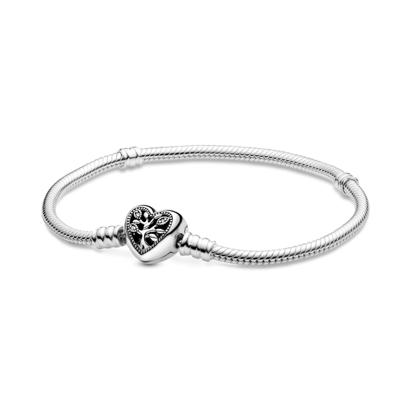 598827c01 Bracciale Pandora Moments con maglia snake chiusura a cuore e albero della vita