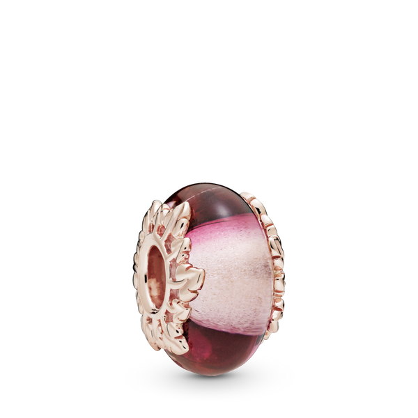 788244 Charm Vetro di Murano Rosa e Foglie