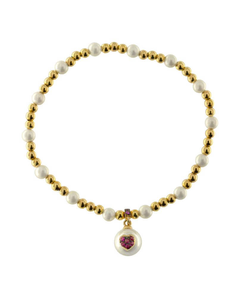 Bracciale elastico collezione "Galactica" con cuore e perle - Gioielleria Fondente