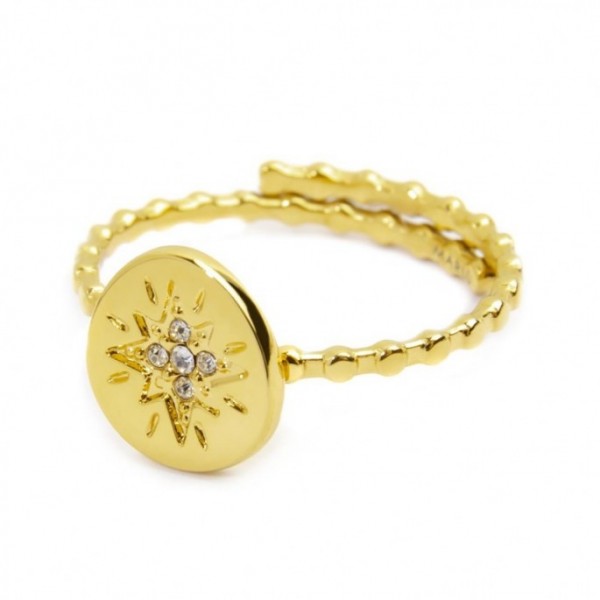 18AN113G ANELLO MEDAGLIETTA CON ROSA DEI VENTI CON STRASS