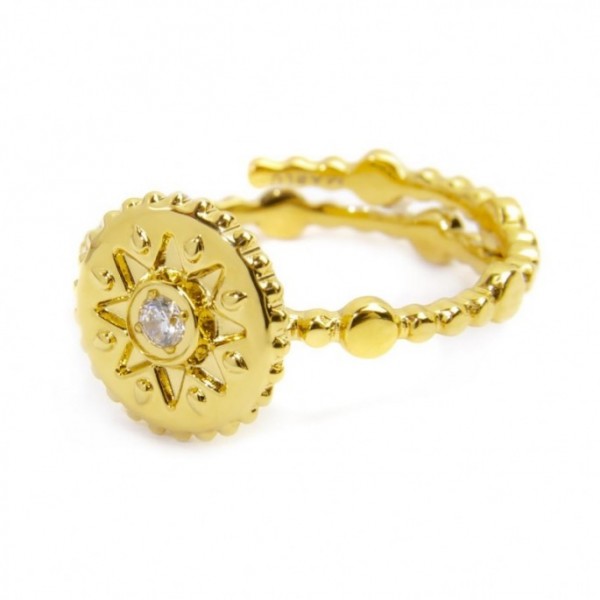 18AN114G ANELLO MEDAGLIETTA CON SOLE CON ZIRCONE BIANCO