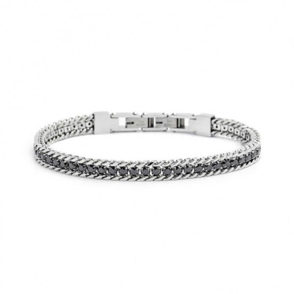 31BR0001N-M BRACCIALE TENNIS ZIRCONI NERI 3MM CON CATENA GRUMETTA