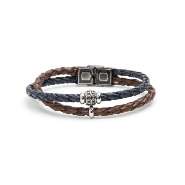 4br1801bm BRACCIALE BICOLORE IN PELLE INCROCIATA