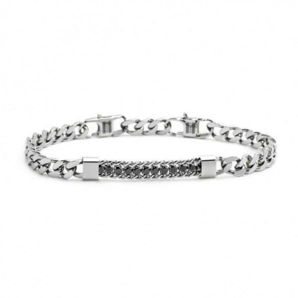 31BR0004-N BRACCIALE CATENA GRUMETTA CON CENTRALE TENNIS ZIRCONI NERI