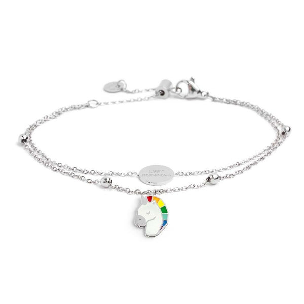 18br166 Bracciale con pendente unicorno doppia catena
