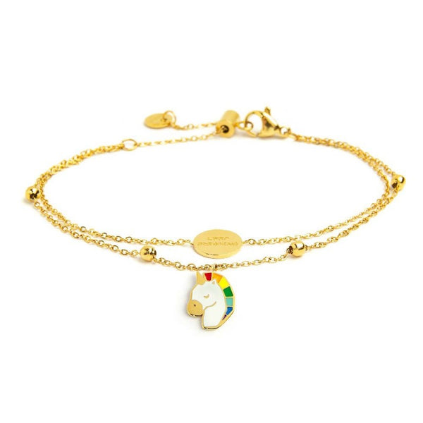 18br166g Bracciale con pendente unicorno doppia catena