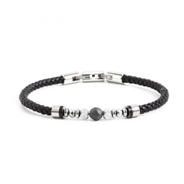 1BR0042 BRACCIALE ECOPELLE NERA CON SFERA IN EMATITE 