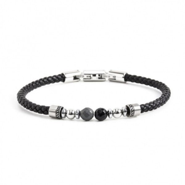 1BR0038 BRACCIALE ECOPELLE NERA CON SFERE IN EMATITE