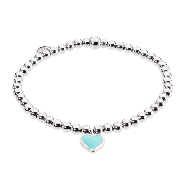 18br045t Bracciale elastico con sfere e cuore smaltato
