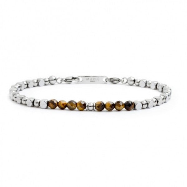 4BR1825M BRACCIALE ELEMENTI ACCIAIO EMATITE E OCCHIO DI TIGRE