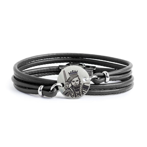 18br131n Bracciale in pelle targa king
