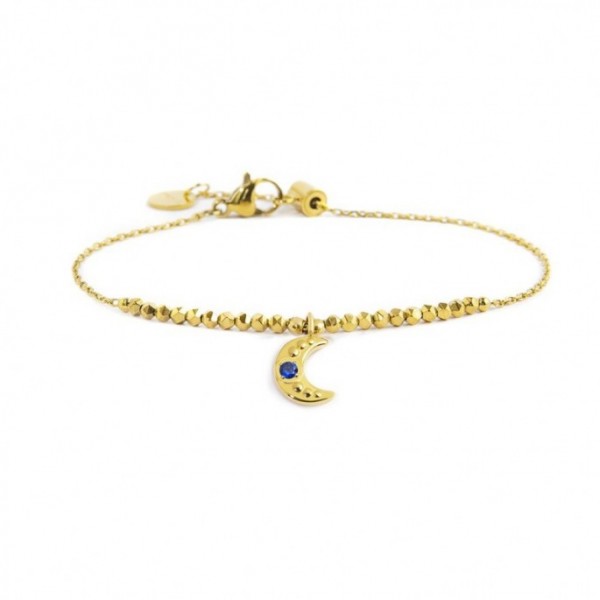 18BR179G BRACCIALE LUNA PENDENTE CON CRISTALLO BLU ED EMATITE SFACCETTATA