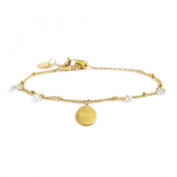 Bracciale Medaglietta Pendente Rosa Dei Venti Con Strass E Cristalli Bianchi - Gioielleria Fondente