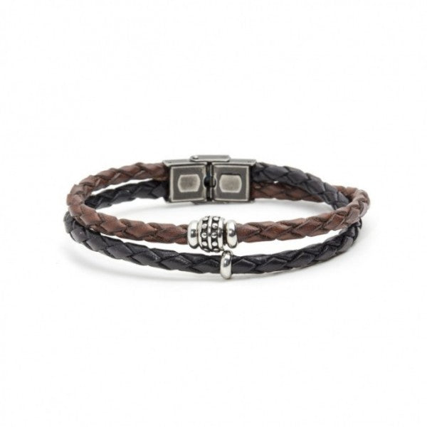 4br1801mn BRACCIALE BICOLORE IN PELLE INCROCIATA