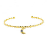18BR184G BRACCIALE RIGIDO LUNA PENDENTE CON ZIRCONE BLU