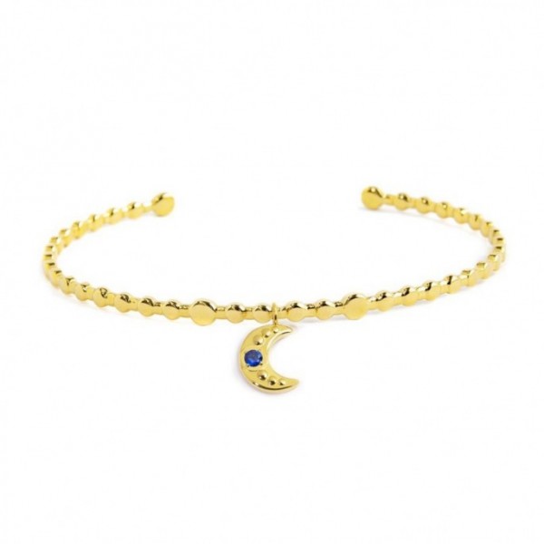 18BR184G BRACCIALE RIGIDO LUNA PENDENTE CON ZIRCONE BLU