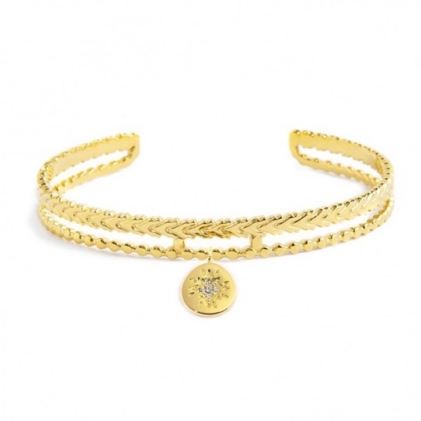 18BR187G BRACCIALE RIGIDO MEDAGLIETTA PENDENTE ROSA DEI VENTI