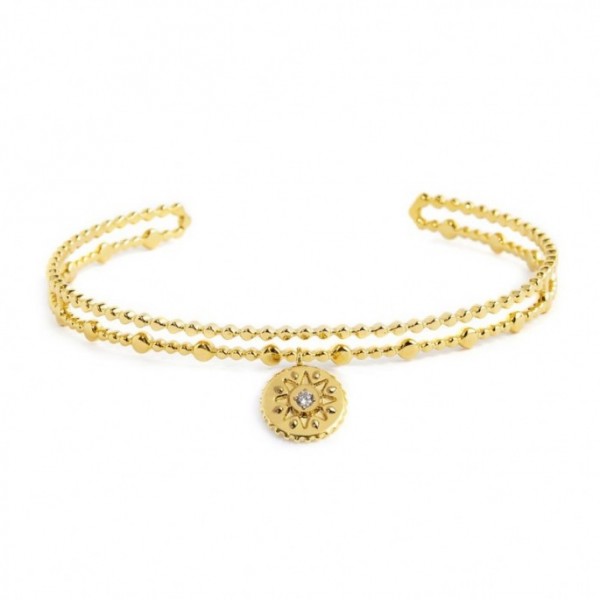 18BR188G BRACCIALE RIGIDO MEDAGLIETTA PENDENTE SOLE CON ZIRCONE BIANCO