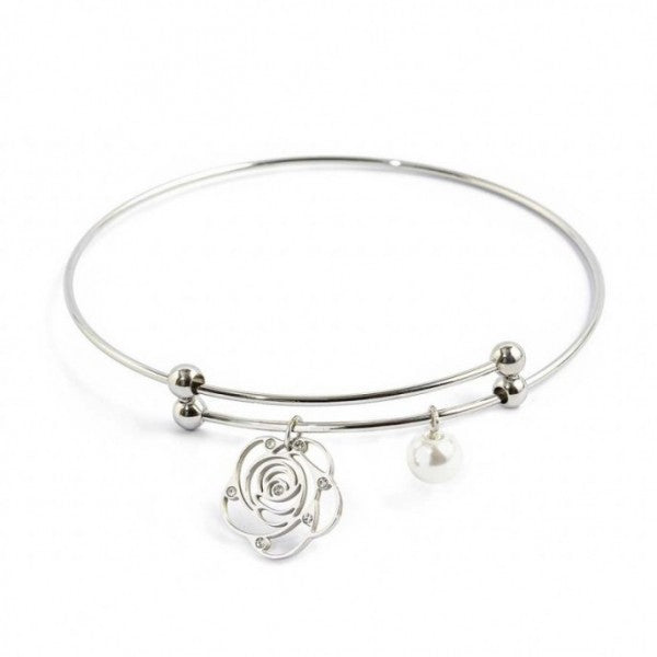 15br077 Bracciale rigido con rosa